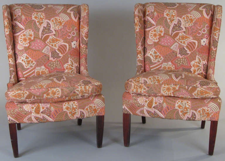 A very nice pair of antique armless upholstered wing chairs from a Newport estate. elegant design and proportions, very well made.