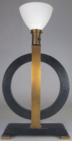 Art Deco Brass & Lacquered Circle Lamp