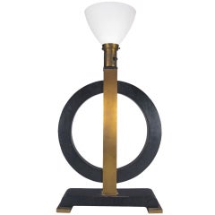 Art Deco Brass & Lacquered Circle Lamp 2