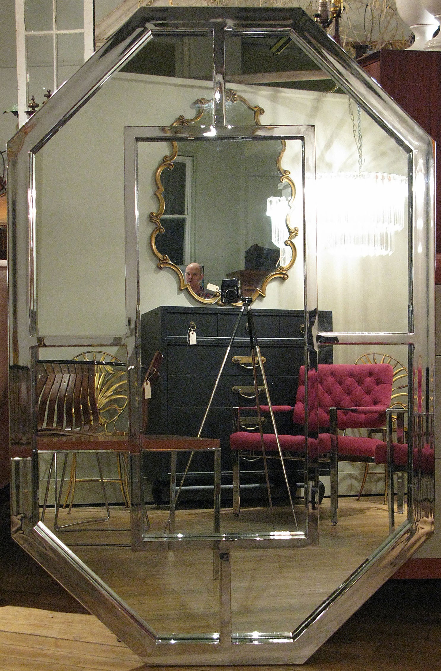 Vintage 1970s Chrome Octagonal Mirror by Pace Collection