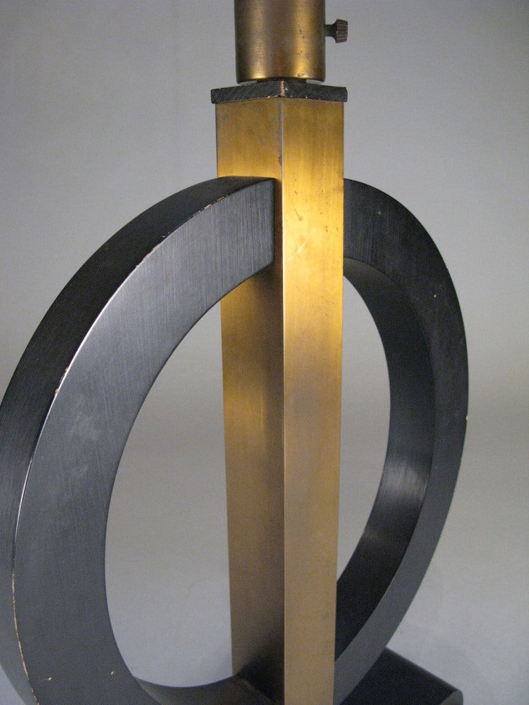 American Art Deco Brass & Lacquered Circle Lamp For Sale