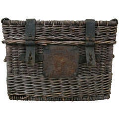 Antique Woven Rattan Trunk with Forged Iron Straps