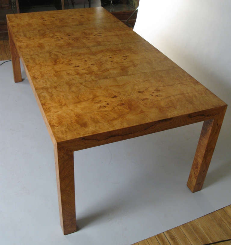 Vintage Modern Burled Parsons Extension Dining Table by Milo Baughman 1