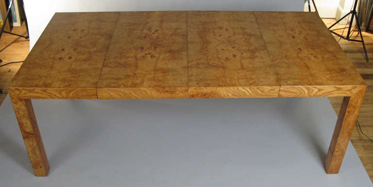Vintage Modern Burled Parsons Extension Dining Table by Milo Baughman 2
