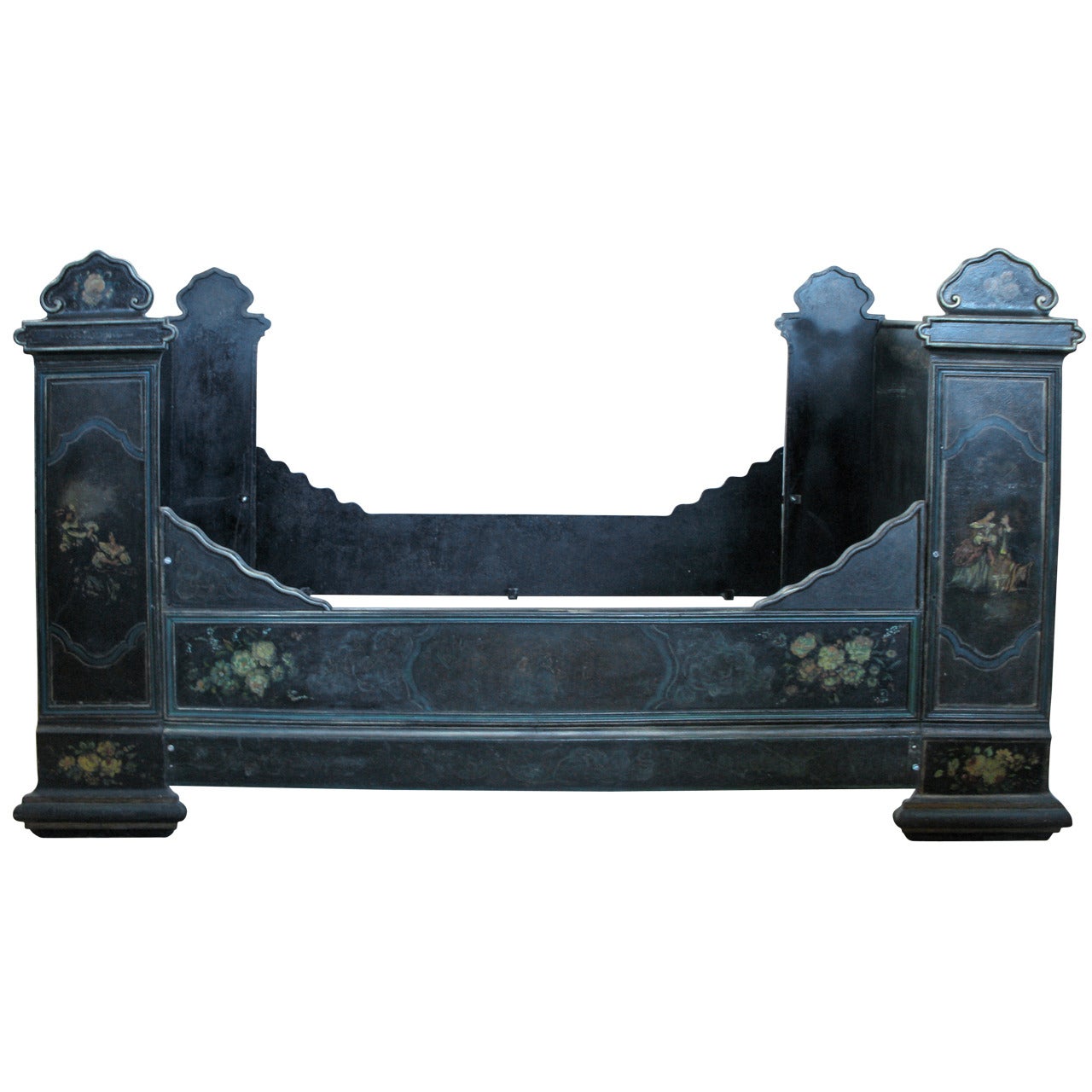 Antique Victorian Hand-Painted Cast Iron Bed
