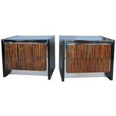 Pair of Lacquer and Macassar Nightstands by John Stuart