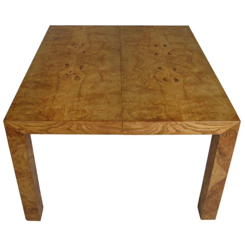 Vintage Modern Burled Parsons Extension Dining Table by Milo Baughman