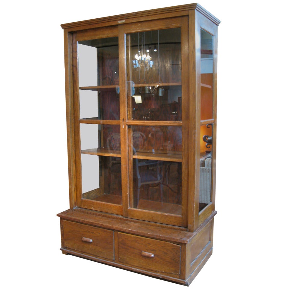 Antique Oak & Glass Display Cabinet