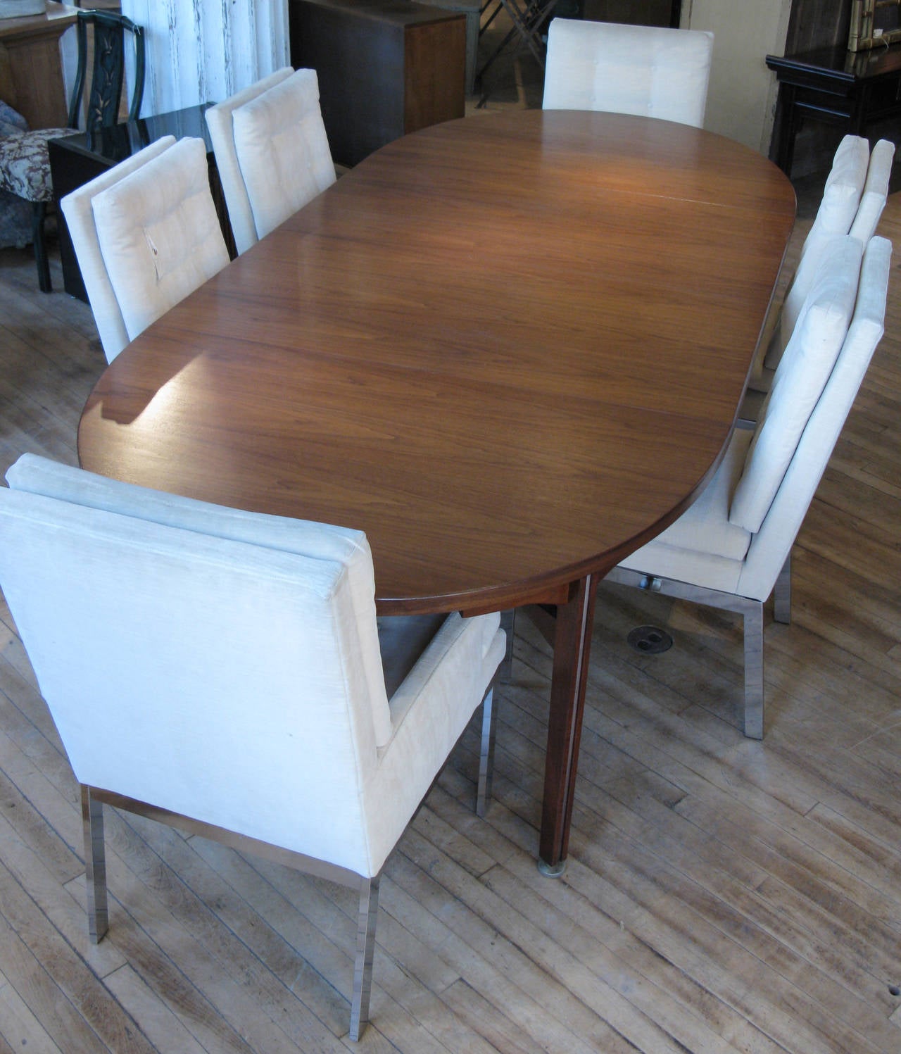 Mid-Century Modern Vintage Oval Walnut Extension Dining Table by Jens Risom
