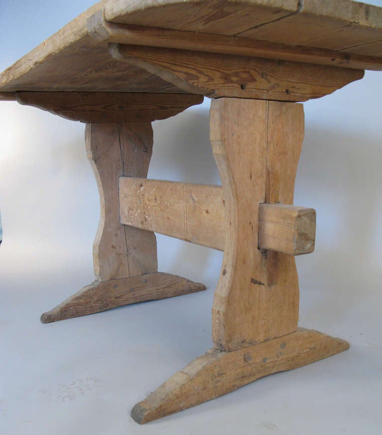 Antique Swedish Pine Trestle Table 2