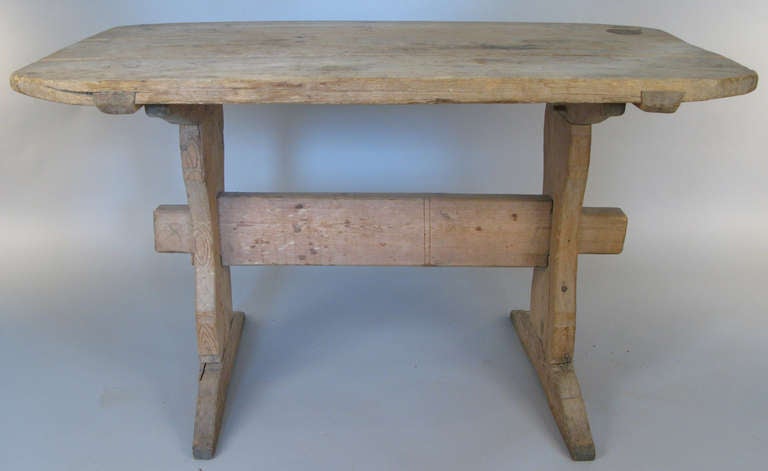 Antique Swedish Pine Trestle Table In Good Condition In Hudson, NY
