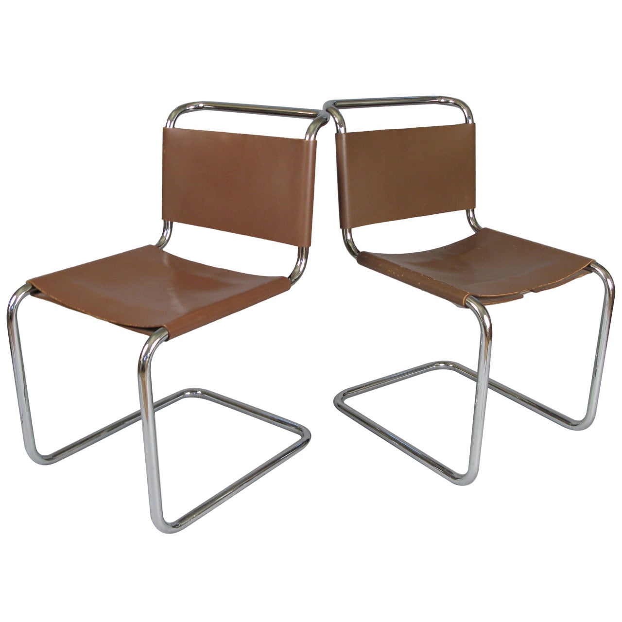 Pair of 1950s Italian Chrome and Leather Chairs