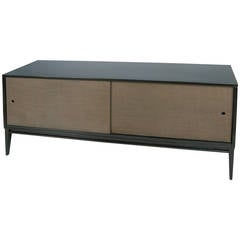 Modern Lacquered and Grasscloth Cabinet by Paul McCobb