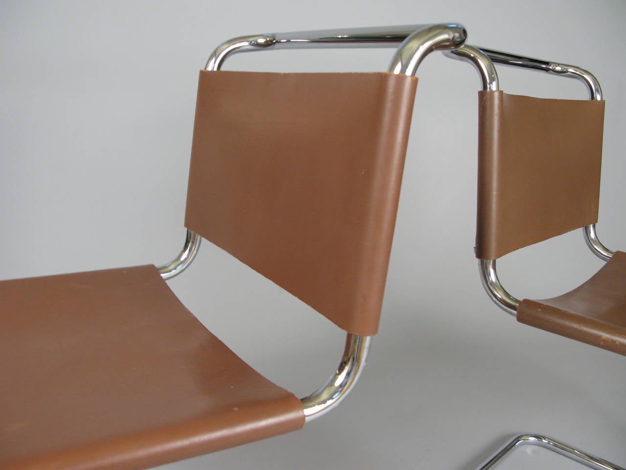 Pair of 1950s Italian Chrome and Leather Chairs 1