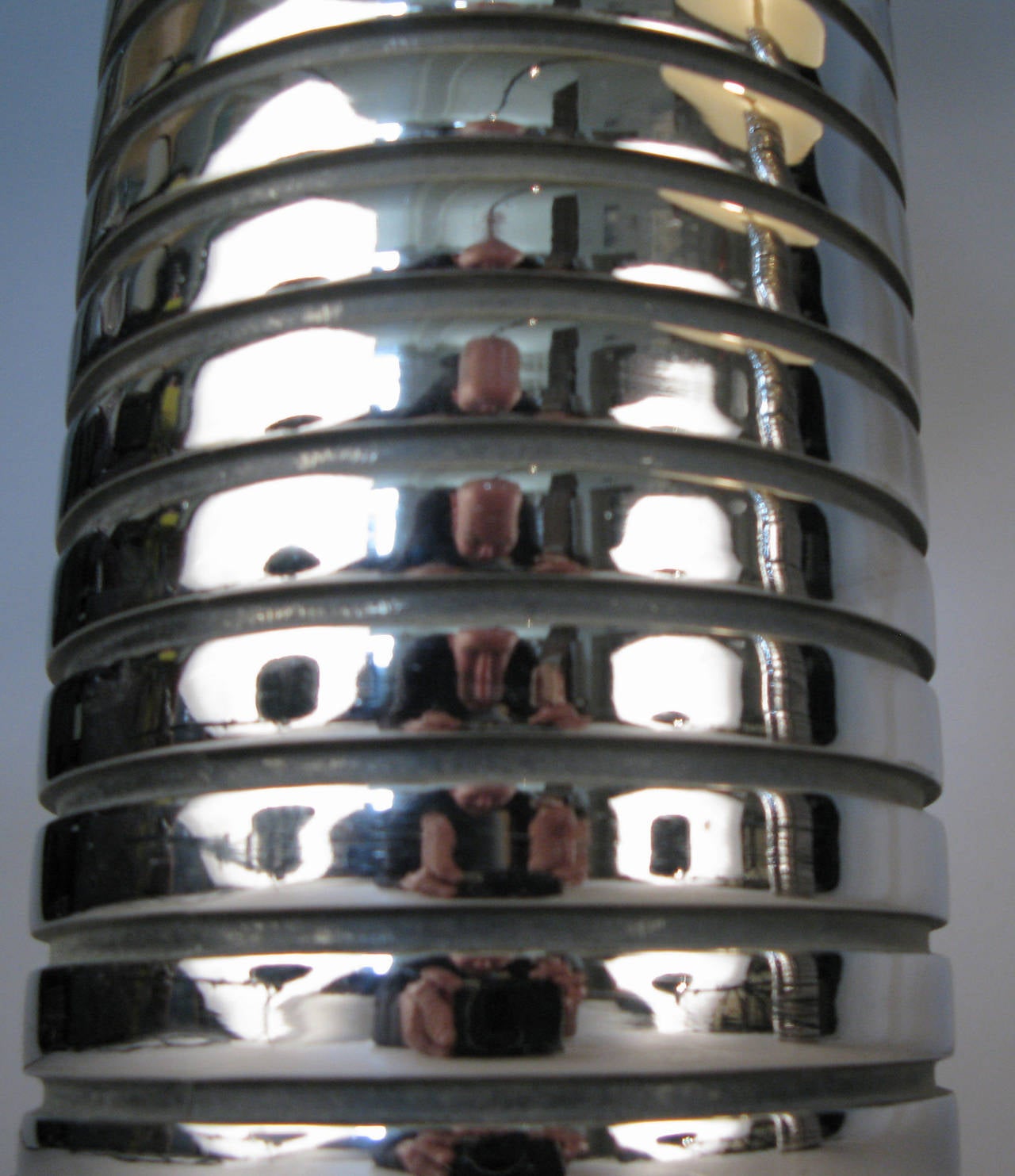 American Pair of 1950s Chromed Steel Cylinder Table Lamps