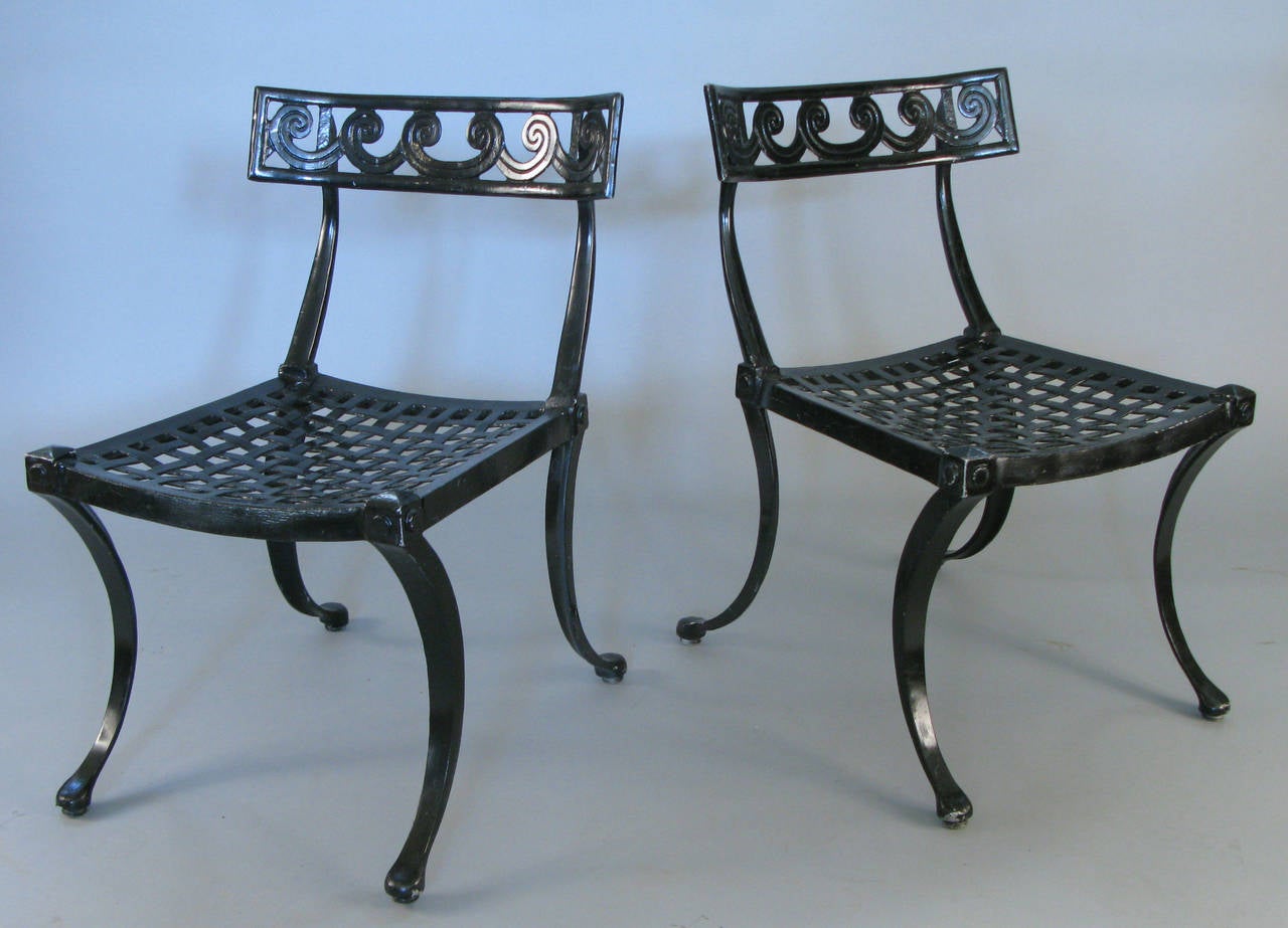 American Pair of Klismos Vitruvian Scroll Chairs by Thinline