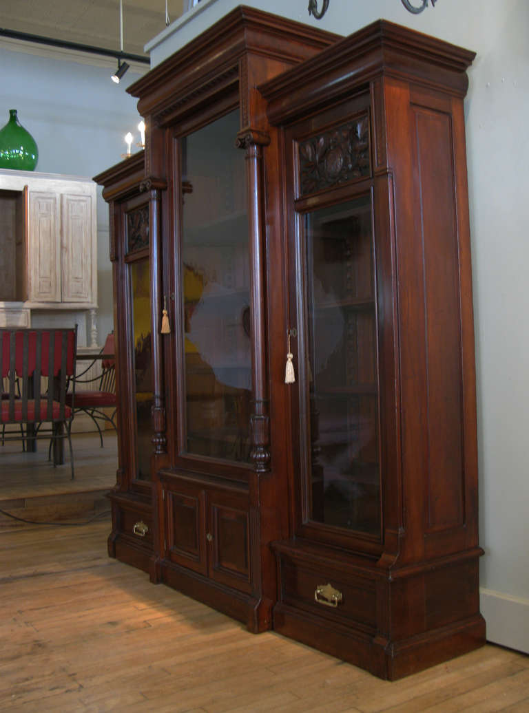American 19th Century Hand Carved Bookcase Cabinet