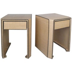 Pair of Lacquered Linen Nightstands style of Karl Springer