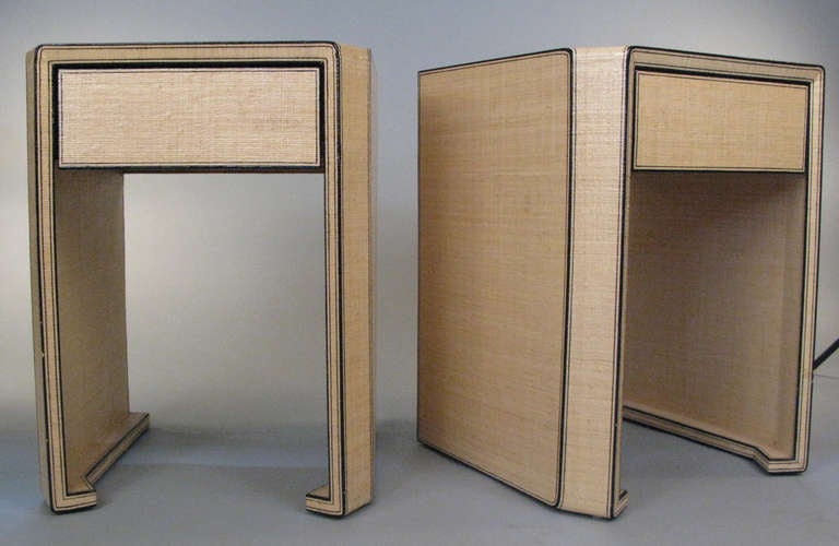 Mid-Century Modern Pair of Lacquered Linen Nightstands style of Karl Springer
