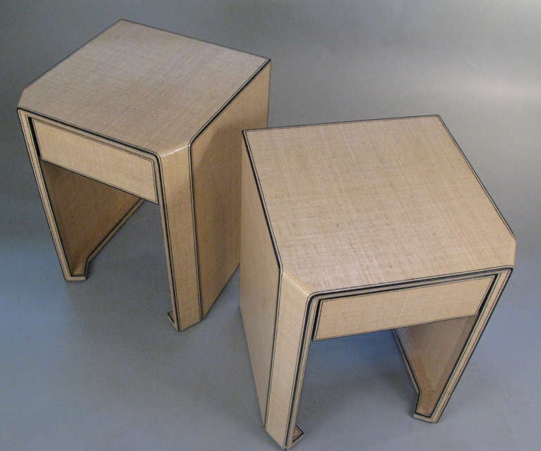 American Pair of Lacquered Linen Nightstands style of Karl Springer