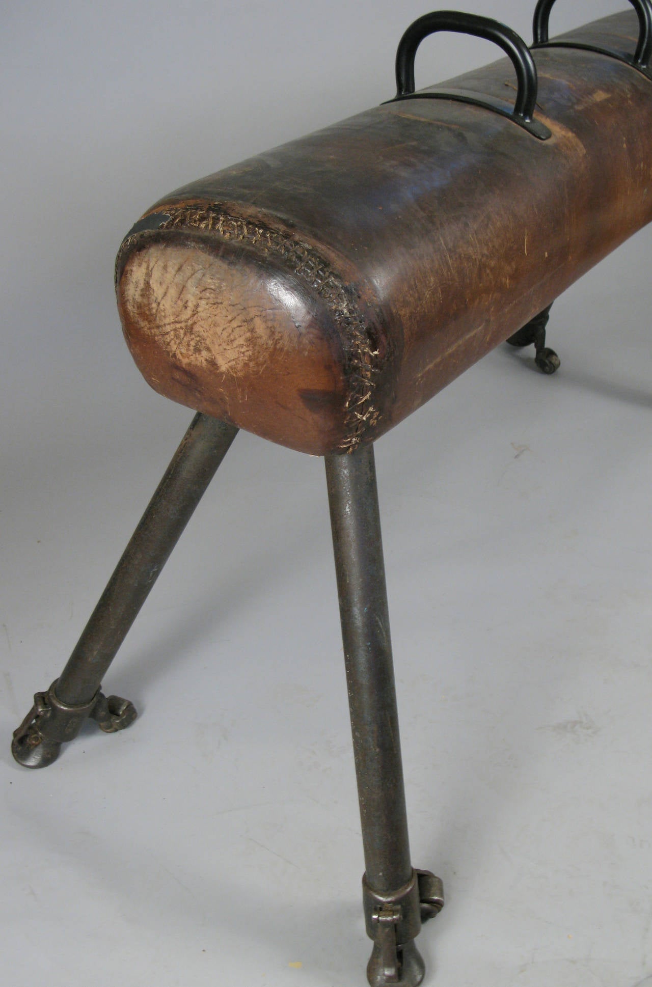 American Antique 1920s Leather and Cast Iron Pommel Horse
