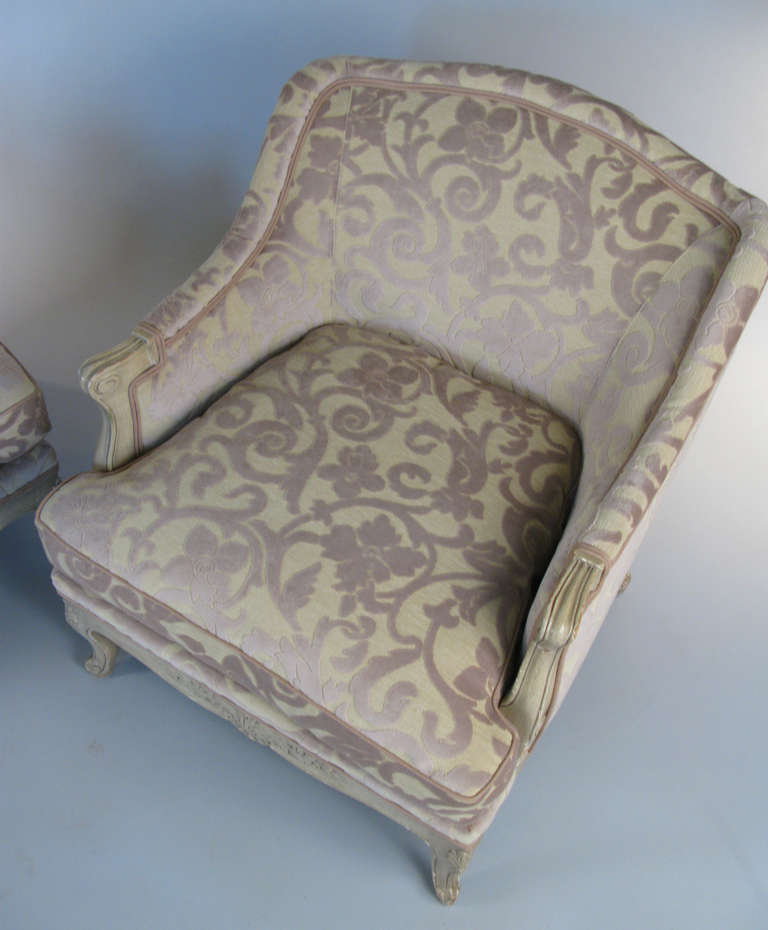 Pair of French Regency Cut-Velvet Lounge Chairs 1