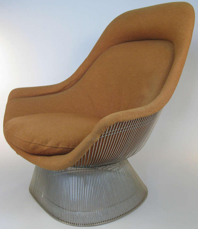 a fine example of the large high-back lounge chair from Warren Platner's classic and iconic wire rod series for Knoll International. the most gracious and comfortable of modern lounge chairs, this chair is in original upholstery which will need