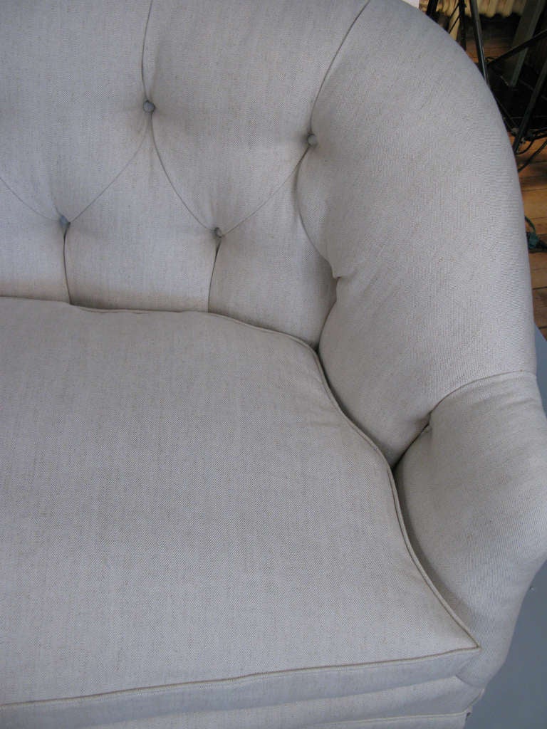 Vintage Tufted Down and Linen Sofa 1