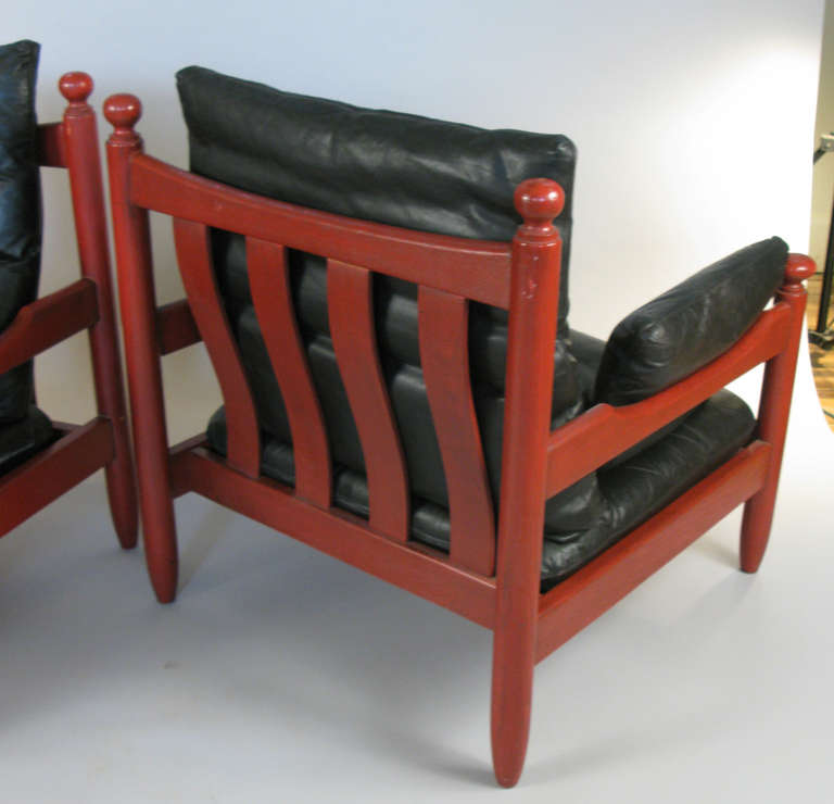 Pair of Danish Oak and Leather Lounge Chairs 4