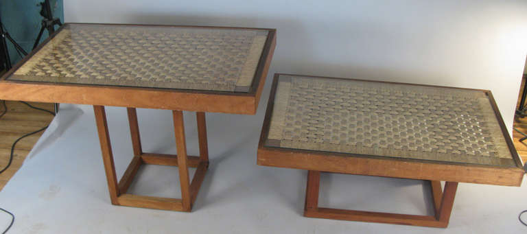 Pair of 1940's Woven Rope Convertible Console & Cocktail Tables 4