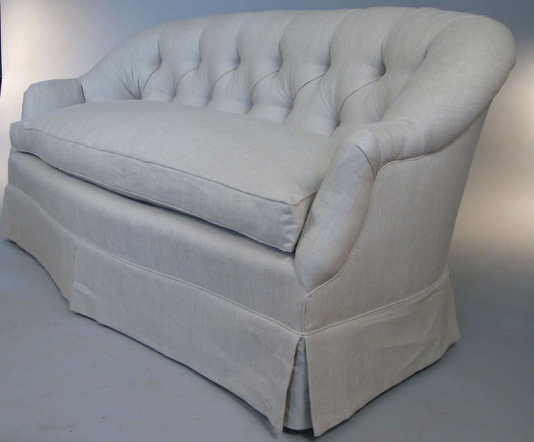 Mid-20th Century Vintage Tufted Down and Linen Sofa