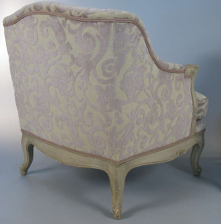 Mid-20th Century Pair of French Regency Cut-Velvet Lounge Chairs