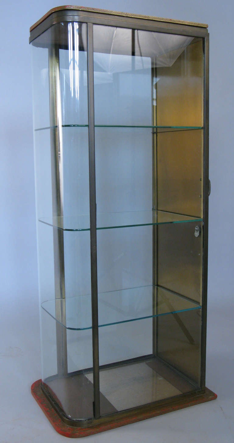 Mid-20th Century Pair of 1930's Curved Glass & Brass Showcases