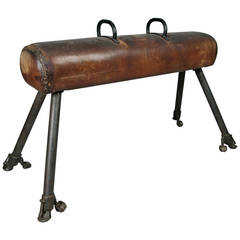 Antique 1920s Leather and Cast Iron Pommel Horse