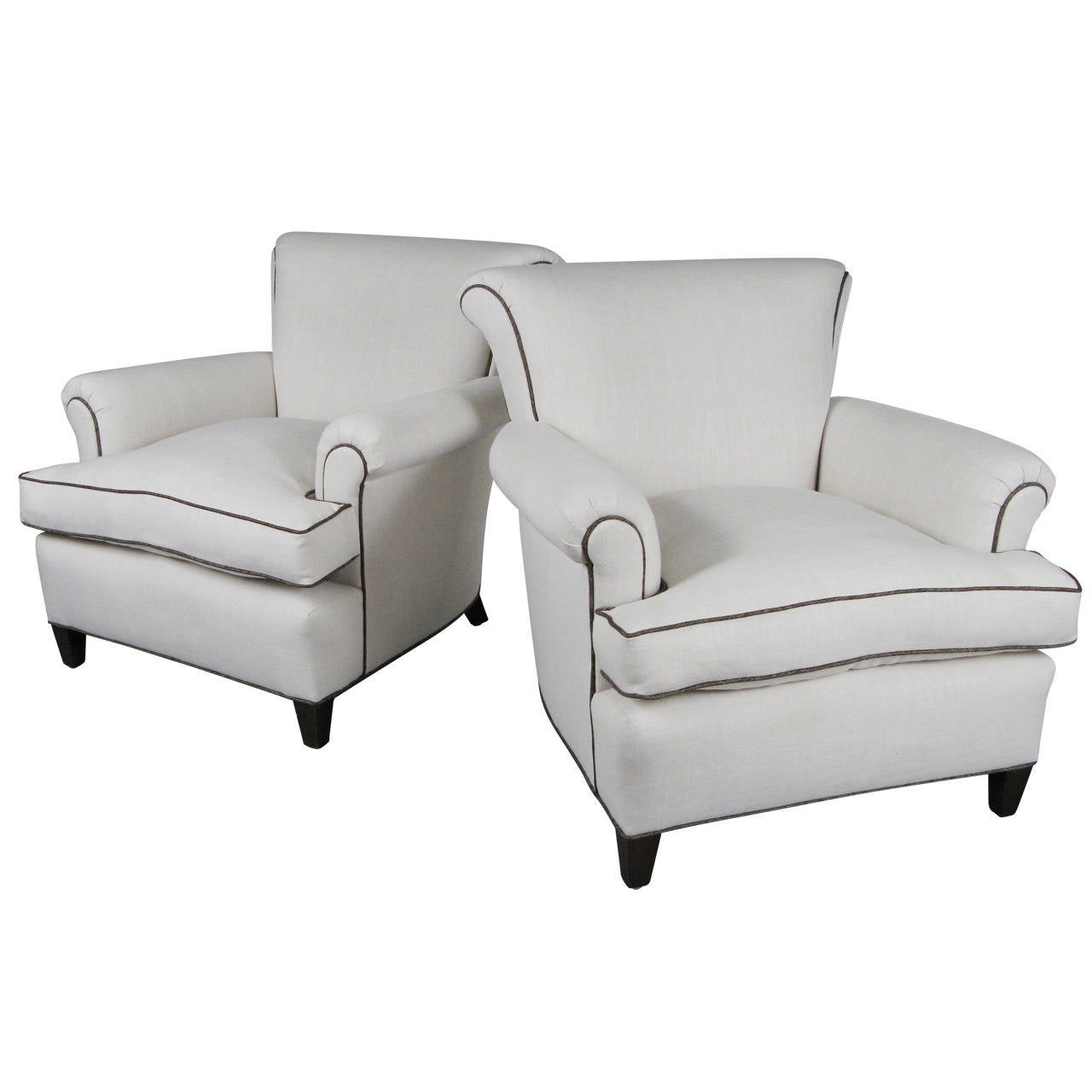 Pair of 1940s Down Filled Club Chairs at 1stDibs