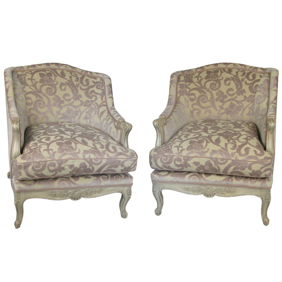 Pair of French Regency Cut-Velvet Lounge Chairs
