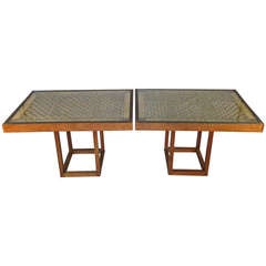 Pair of 1940's Woven Rope Convertible Console & Cocktail Tables