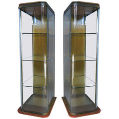 Pair of 1930's Curved Glass & Brass Showcases