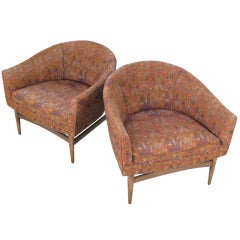 Pair Modern Curved Back Lounge Chairs