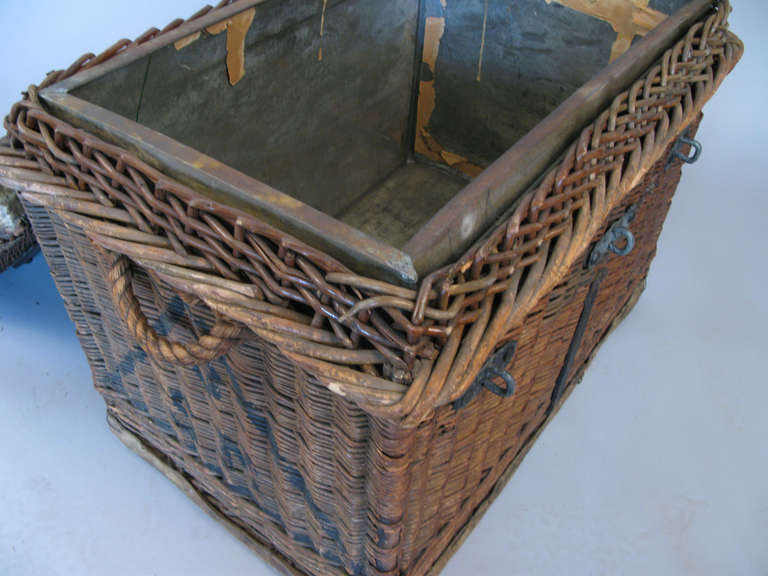 Antique Rattan and Cast Iron Trunk 2