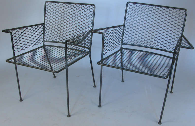 A handsome pair of vintage wrought iron chairs circa 1960 by Ven Keppel & Green. Beautiful design, scale and proportions.