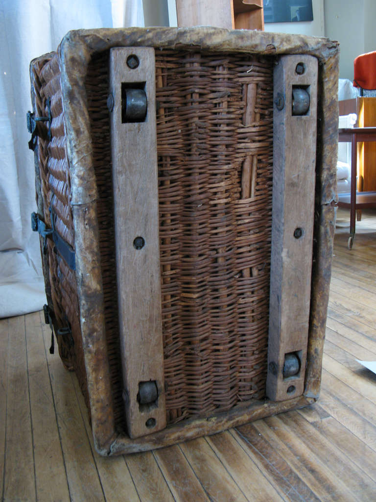 Antique Rattan and Cast Iron Trunk 4