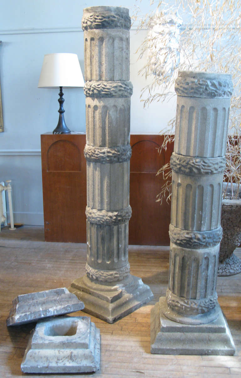 Unknown Pair of Antique Stacked Cast Stone Columns