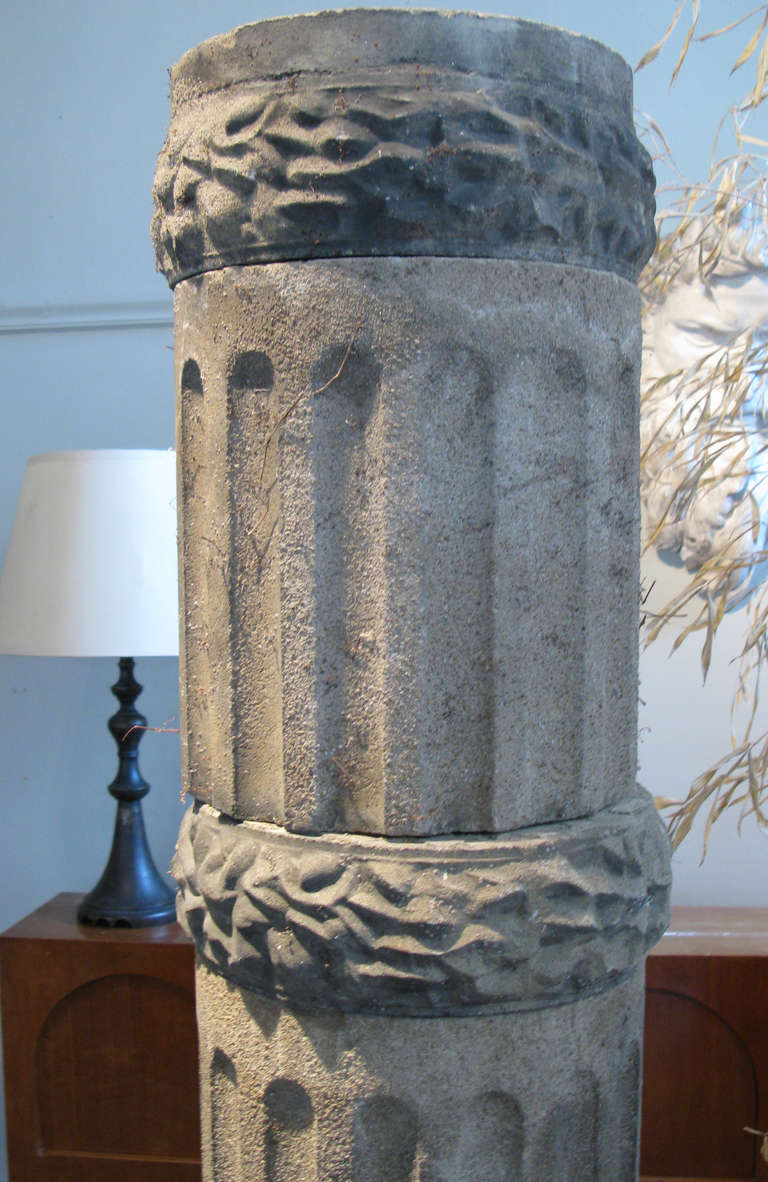 20th Century Pair of Antique Stacked Cast Stone Columns