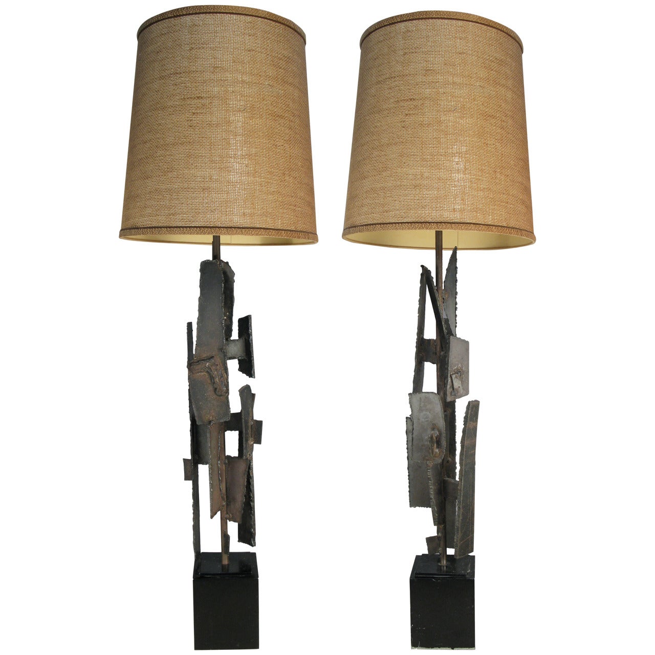 Pair of Vintage Iron and Steel Lamps by Harry Balmer