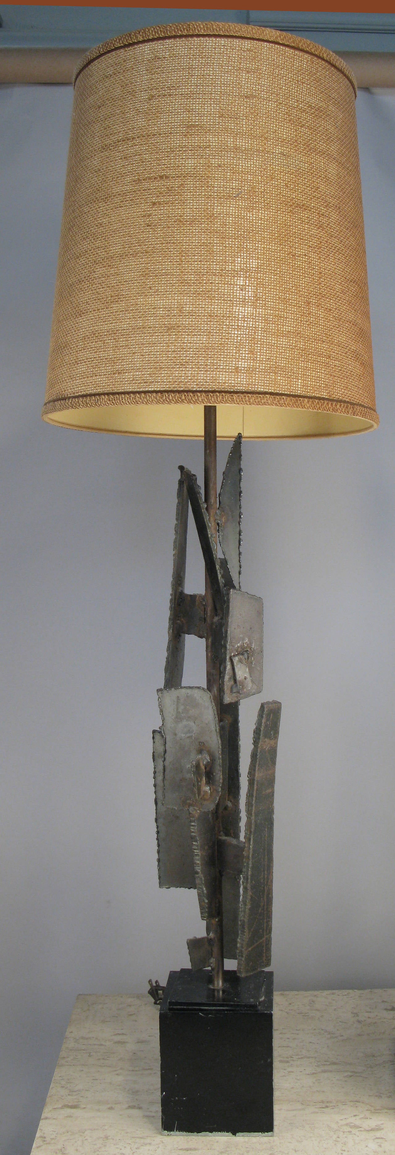 Brutalist Pair of Vintage Iron and Steel Lamps by Harry Balmer