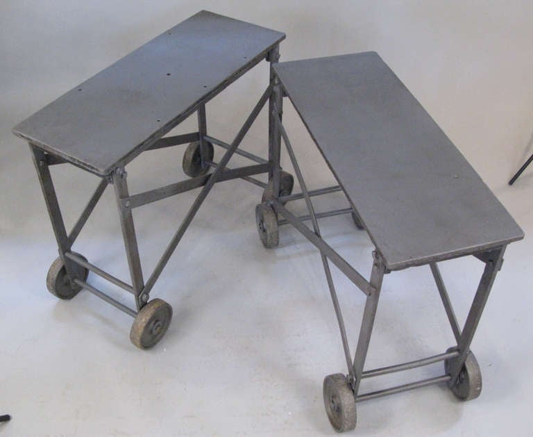 Pair of Antique Steel and Iron Rolling Tables at 1stdibs