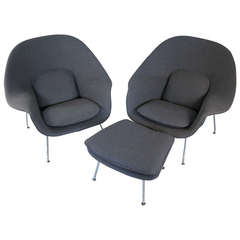 Pair of Womb Lounge Chairs and Ottoman by Knoll