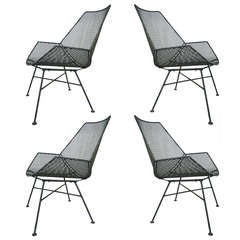 Set of Four Wrought Iron Garden Lounge Chairs by Salterini