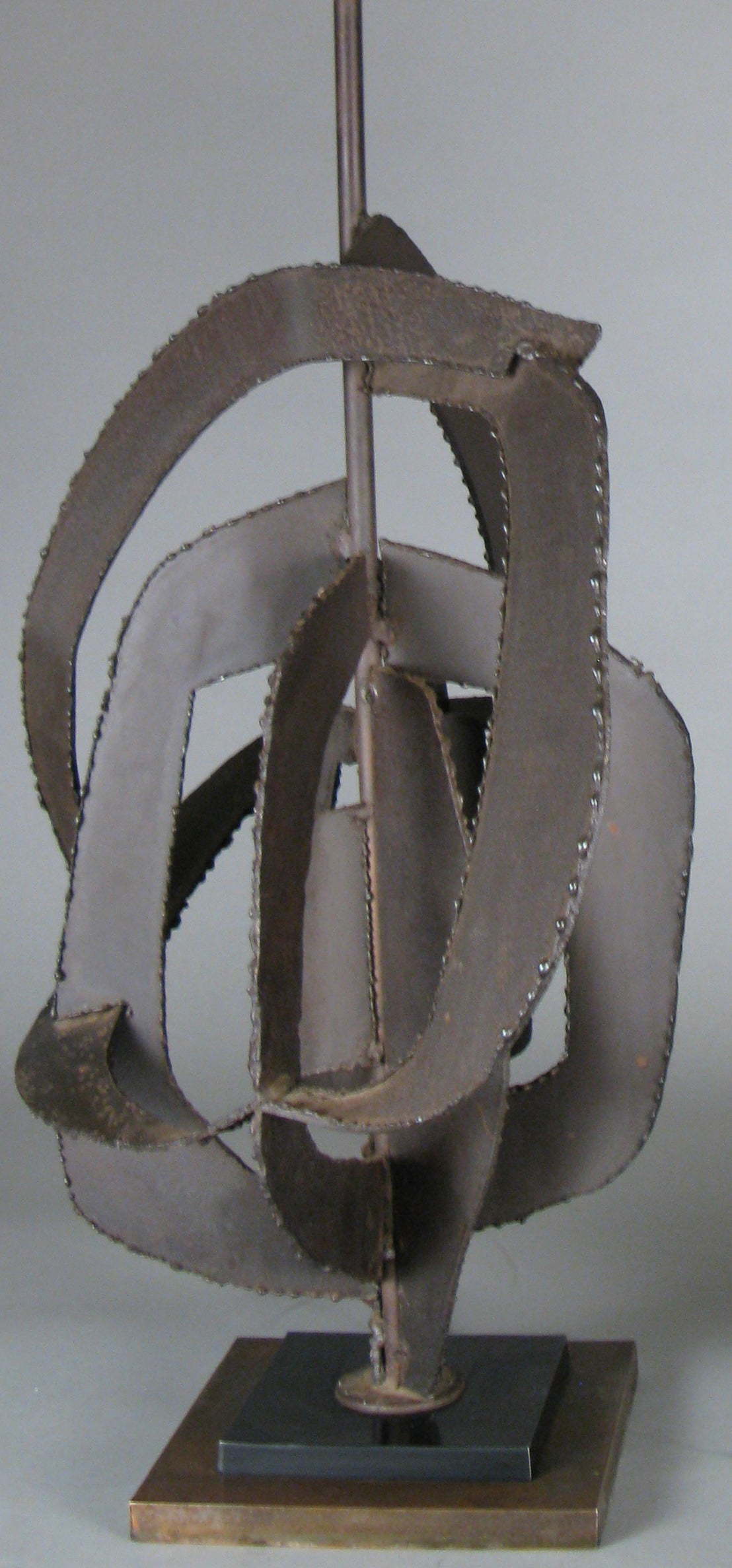 Brutalist Vintage Large Sculptural Iron and Steel Lamp by Harry Balmer